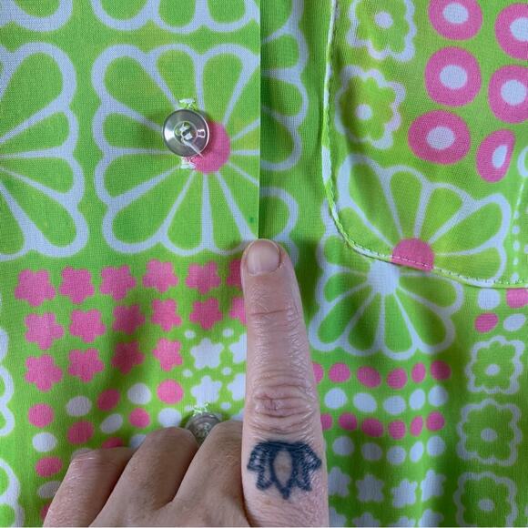 Vintage 70s Womens‎ Button Tunic Top Sz S Green Flower Power Twiggy Mod - Picture 13 of 14